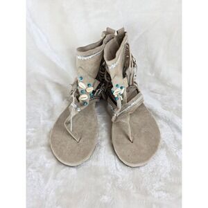 Womens Boho Gladiator Sandals Fringed Shell‎ Turquoise Detail Tan Size 42